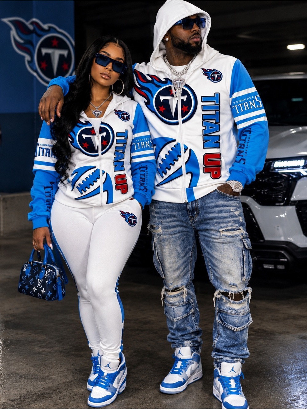 White and Blue Titans Hoodie